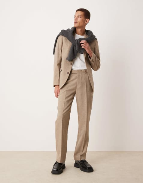 ASOS DESIGN straight suit trousers with wool in stone - view 1