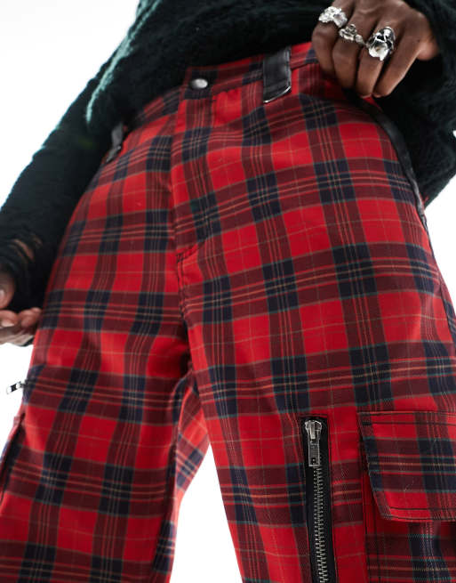 Adult 2-Tone Red Plaid & Black Pants - Punk