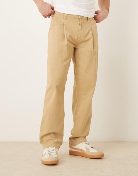 ASOS DESIGN straight trousers in beige with pleats - view 1