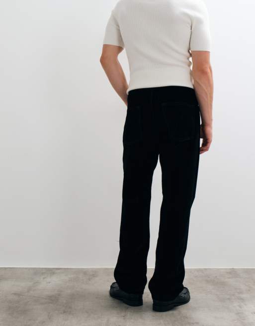 ASOS DESIGN straight trousers in black flocked fabric with elasticated waistband, 5 of 5