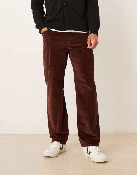ASOS DESIGN straight trousers in brown corduroy