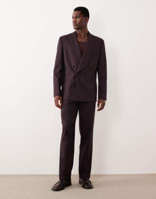 ASOS Design straight tuxedo pants in burgundy contrast twill-Red