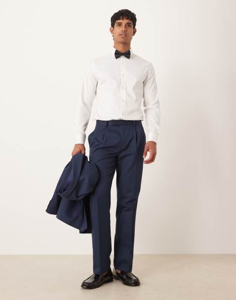 ASOS DESIGN straight tuxedo pants in navy twill - view 1