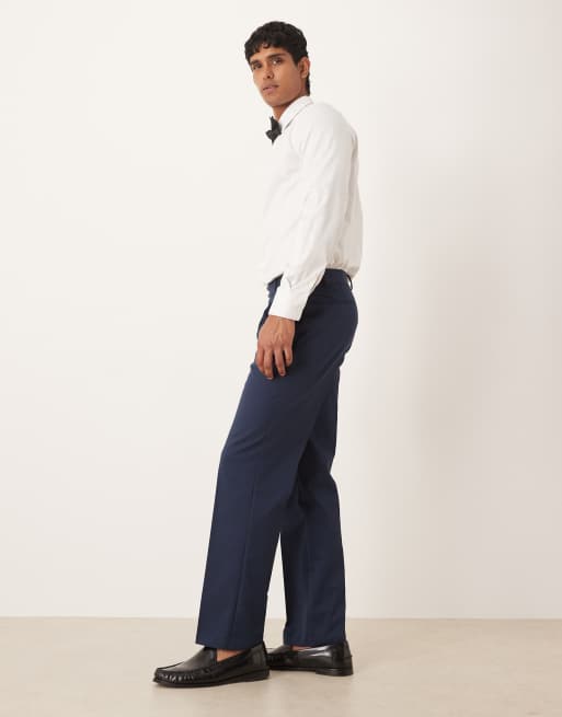 ASOS DESIGN straight tuxedo pants in navy twill, 3 of 5