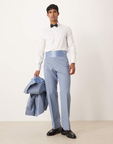 ASOS DESIGN straight tuxedo suit pants with cummerbund waistband in blue - view 1