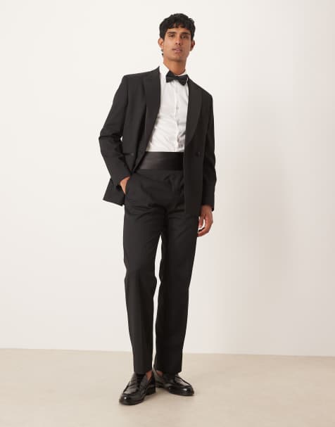 ASOS DESIGN straight tuxedo suit trousers with cummerbund waistband in black - view 1