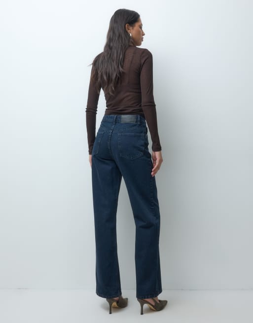ASOS DESIGN straight wide leg jeans in blue black, 3 of 5