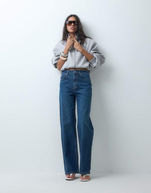 ASOS DESIGN straight wide leg jeans in dark mid wash, 4 of 5