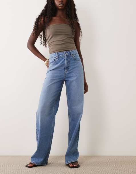 ASOS DESIGN straight wide leg jeans in mid wash blue - view 1