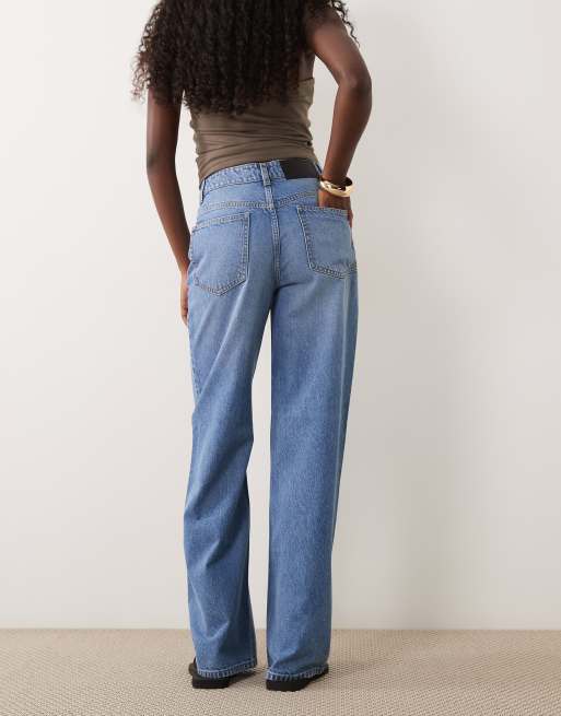 ASOS DESIGN straight wide leg jeans in mid wash blue, 2 of 5