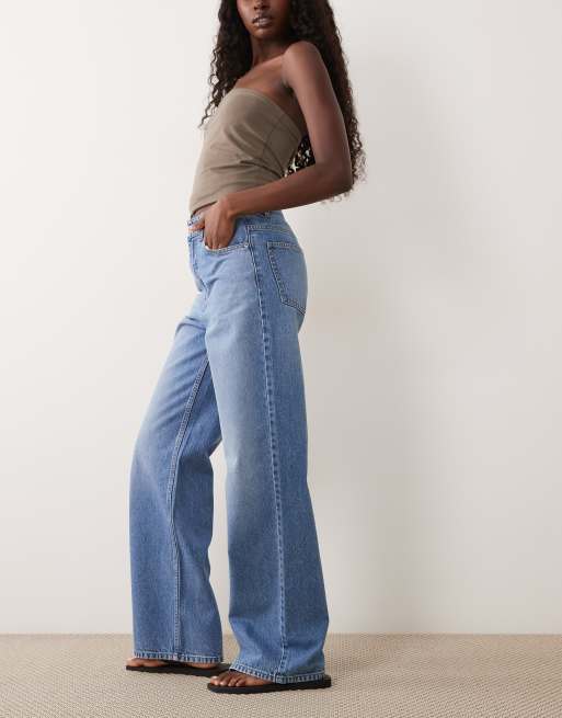 ASOS DESIGN straight wide leg jeans in mid wash blue, 3 of 5