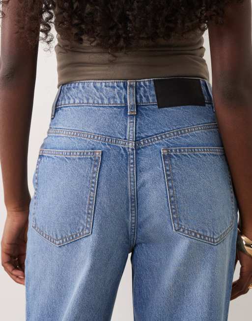 ASOS DESIGN straight wide leg jeans in mid wash blue, 4 of 5