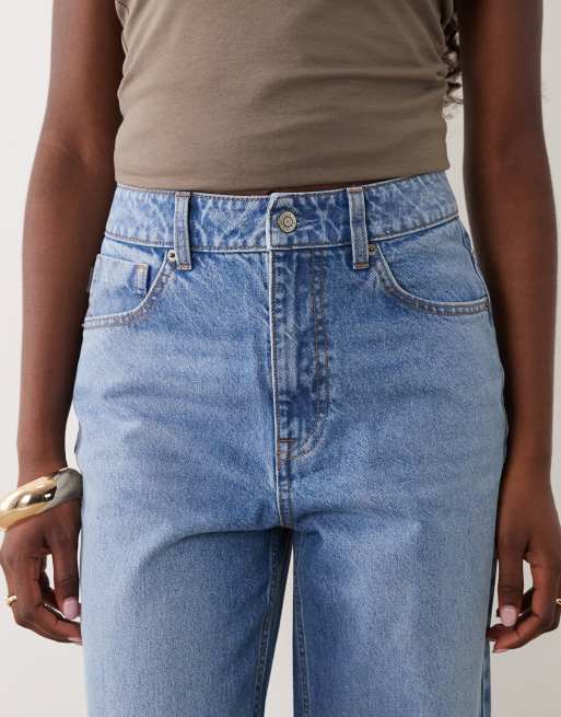 ASOS DESIGN straight wide leg jeans in mid wash blue, 5 of 5