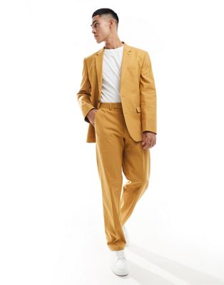 ASOS DESIGN straight with linen suit trouser in rust