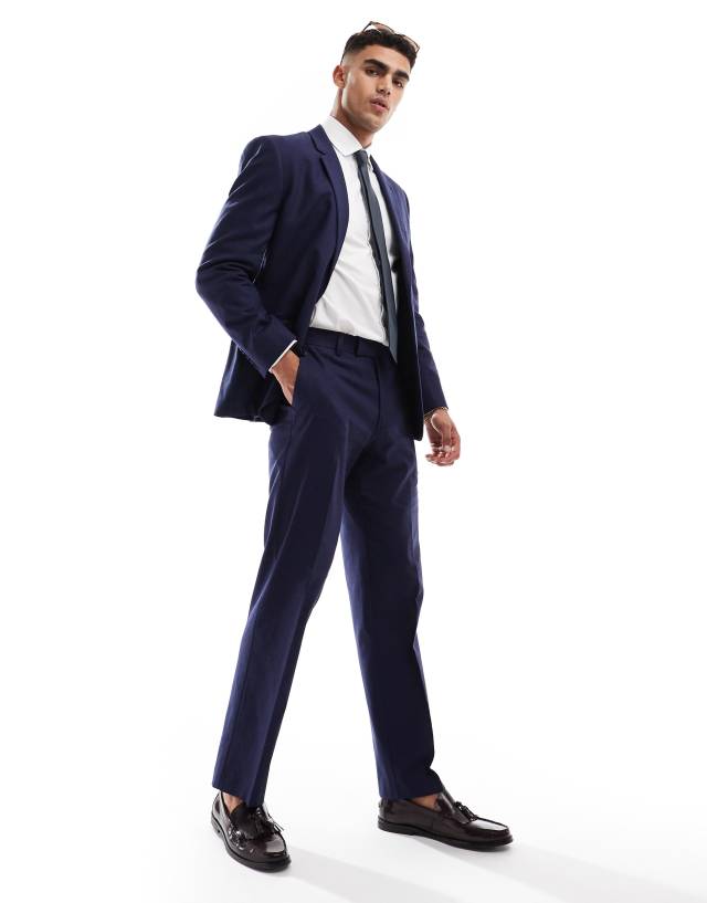 ASOS DESIGN - straight with linen suit trouser in navy