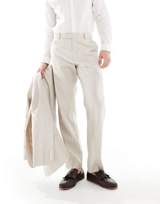 ASOS DESIGN straight with linen suit trouser in stone-Neutral