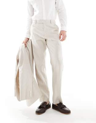 ASOS DESIGN straight with linen suit trouser in stone-Neutral