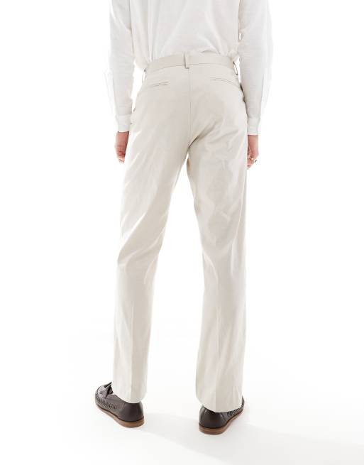 ASOS DESIGN straight with linen suit trouser in stone, 2 of 5