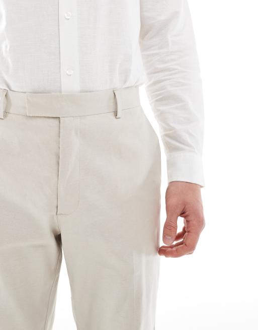 ASOS DESIGN straight with linen suit trouser in stone, 4 of 5