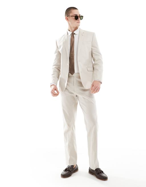 ASOS DESIGN straight with linen suit trouser in stone, 5 of 5