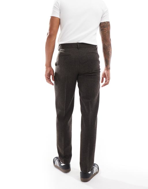 ASOS DESIGN straight wool blend suit pants in brown