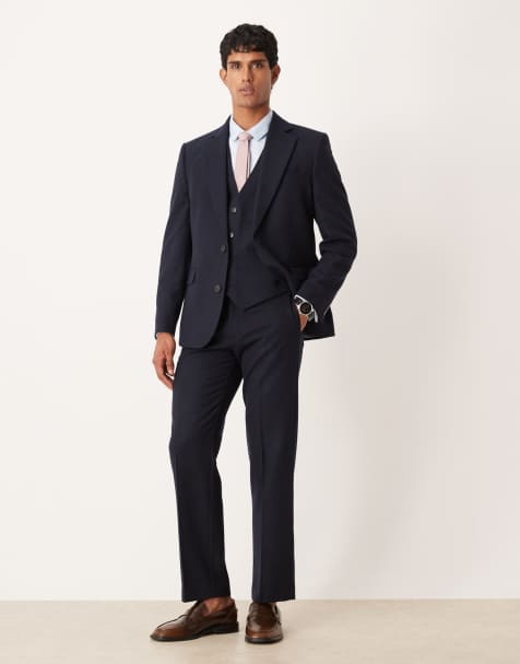 ASOS DESIGN straight wool look suit pants in navy - view 1