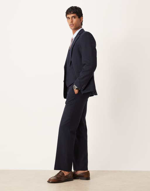 ASOS DESIGN straight wool look suit pants in navy, 3 of 5