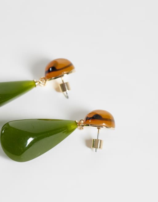 ASOS DESIGN strakke oorhangers met tortoise en groene hars, 4 van 5