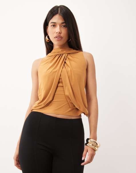ASOS DESIGN stram draperet shell-top i ginger - view 1