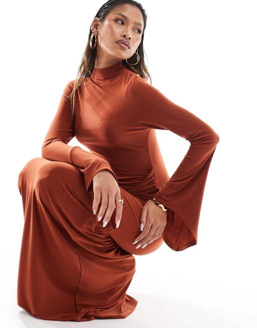 ASOS DESIGN - Stram og højhalset rustrød maxikjole med lange ærmer og snoet detalje, 2 af 4
