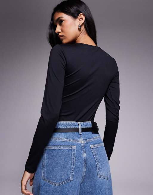 ASOS DESIGN - Stram sort bodystocking i polyamid med lange ærmer, 3 af 4
