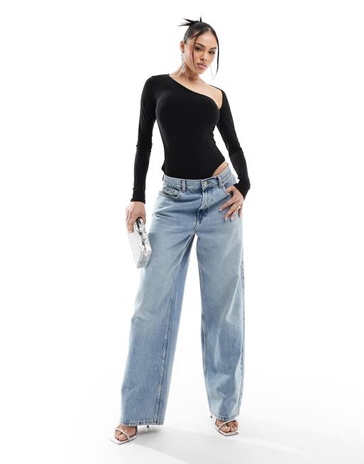 ASOS DESIGN - Stram sort bodystocking med asymmetrisk snit og udskæring i halsen, 3 af 4