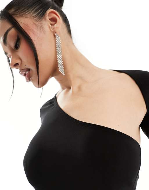 ASOS DESIGN - Stram sort bodystocking med asymmetrisk snit og udskæring i halsen, 4 af 4