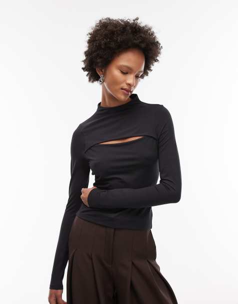 ASOS DESIGN - Stram sort top med lange ærmer og udskæring - view 1