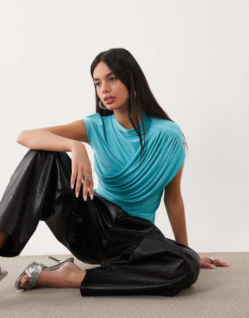 ASOS DESIGN stram top med rynkedetalje og drapering i teal, 2 af 4