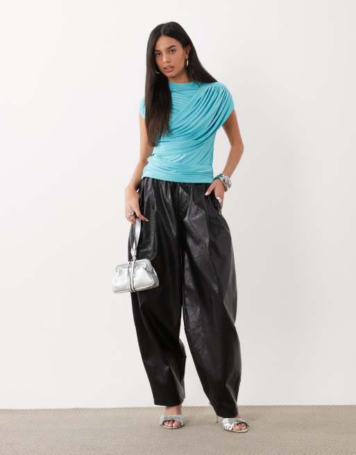 ASOS DESIGN stram top med rynkedetalje og drapering i teal, 3 af 4