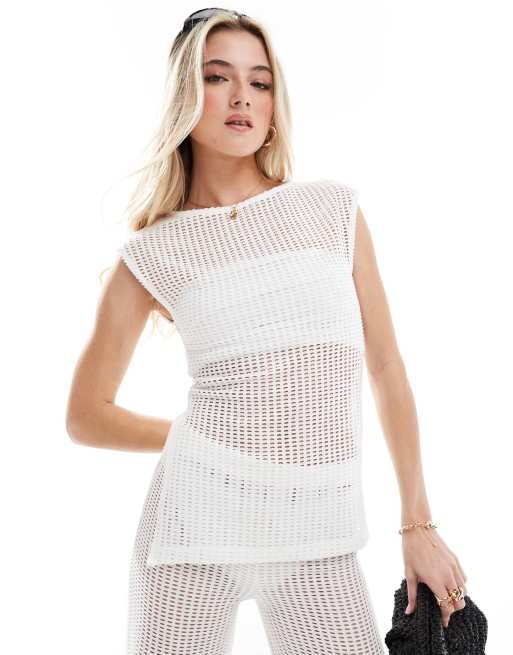 ASOS DESIGN – Strand-Häkeltop in Weiß, Kombiteil