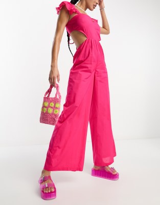 ASOS Design - Strand-Jumpsuit in Rosa mit weitem Bein