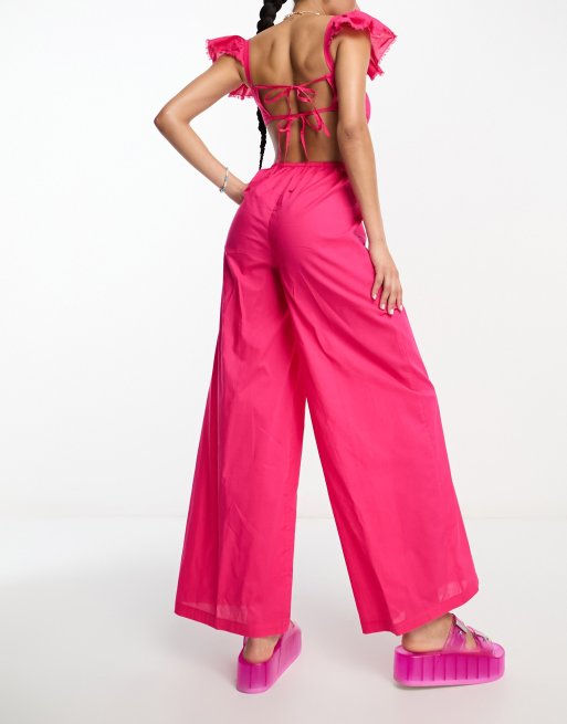 ASOS Design Strand Jumpsuit in Rosa mit weitem Bein