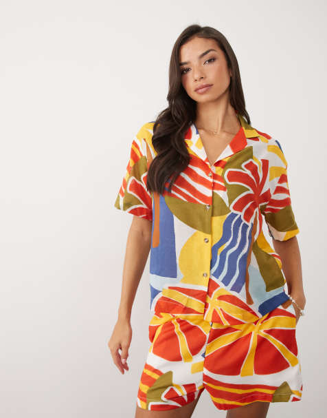 ASOS DESIGN – Strandhemd mit abstraktem Muster, Kombiteil - view 1