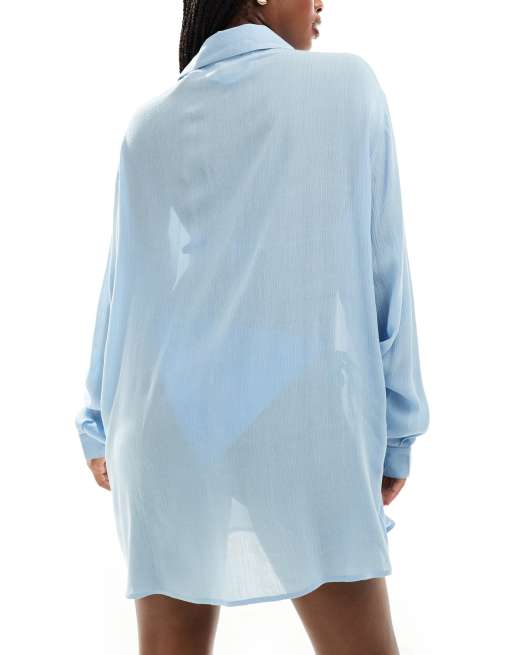 ASOS DESIGN - Strandkleding - Strandoverhemd van kreukelstof in lichtblauw, 4 van 4