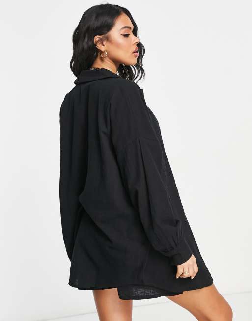 ASOS DESIGN - Strandoverhemd met textuur en doorlopende knopen in zwart, 2 van 4