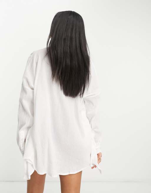 ASOS DESIGN - Strandoverhemd van gekreukt katoen in wit, 2 van 4