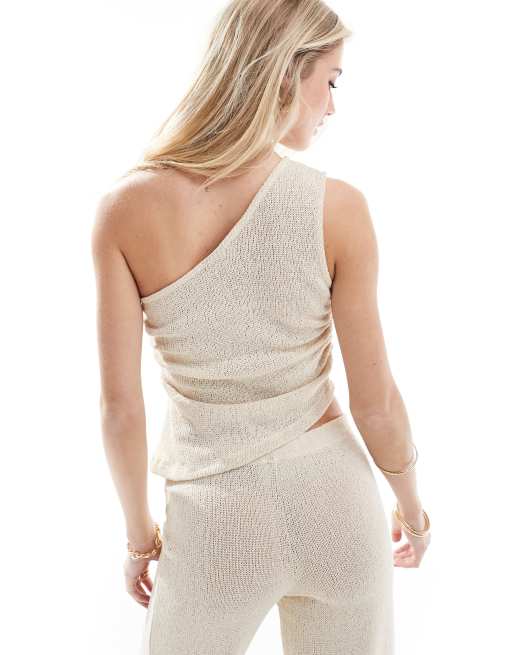 ASOS DESIGN - Strandtop met textuur en blote schouder in naturel, deel van co-ord set, 4 van 4