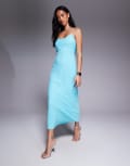 [ASOS DESIGN] ASOS DESIGN strap cowl back slip midi dress in bright blue 10 Bright Blue