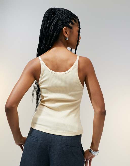 ASOS DESIGN strap detail scoop neck tank top in buttermilk, 4 of 4