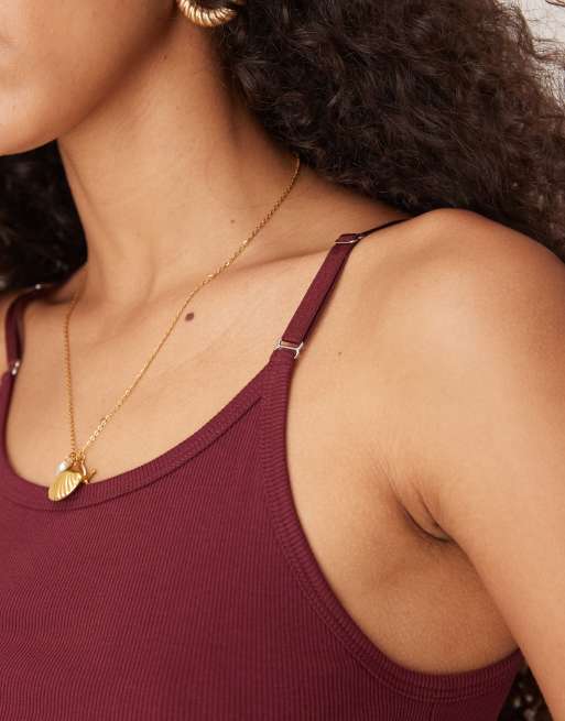 ASOS DESIGN strap detail scoop neck tank top in dark cherry, 2 of 4