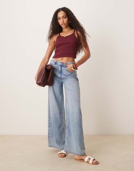 ASOS DESIGN strap detail scoop neck tank top in dark cherry, 3 of 4