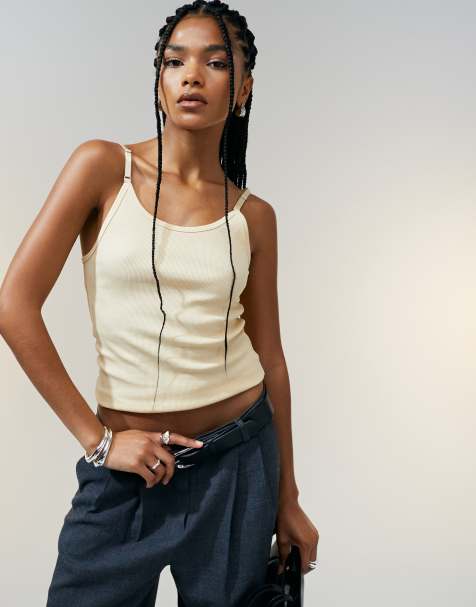 ASOS DESIGN strap detail scoop neck vest in buttermilk - view 1