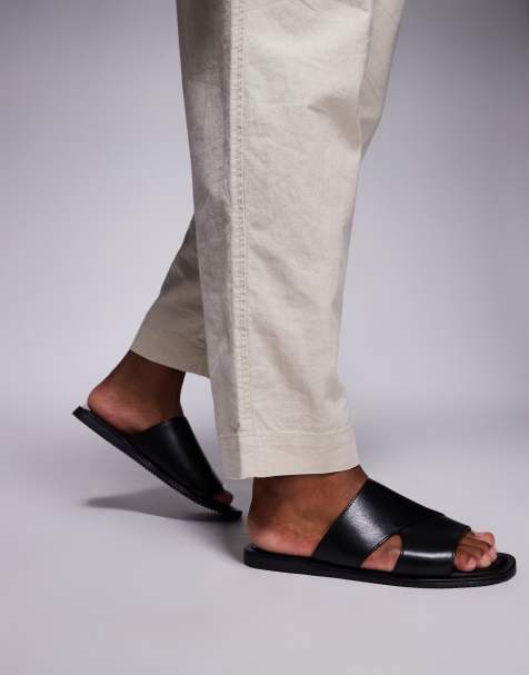 ASOS DESIGN strap sandals in black leather - view 1